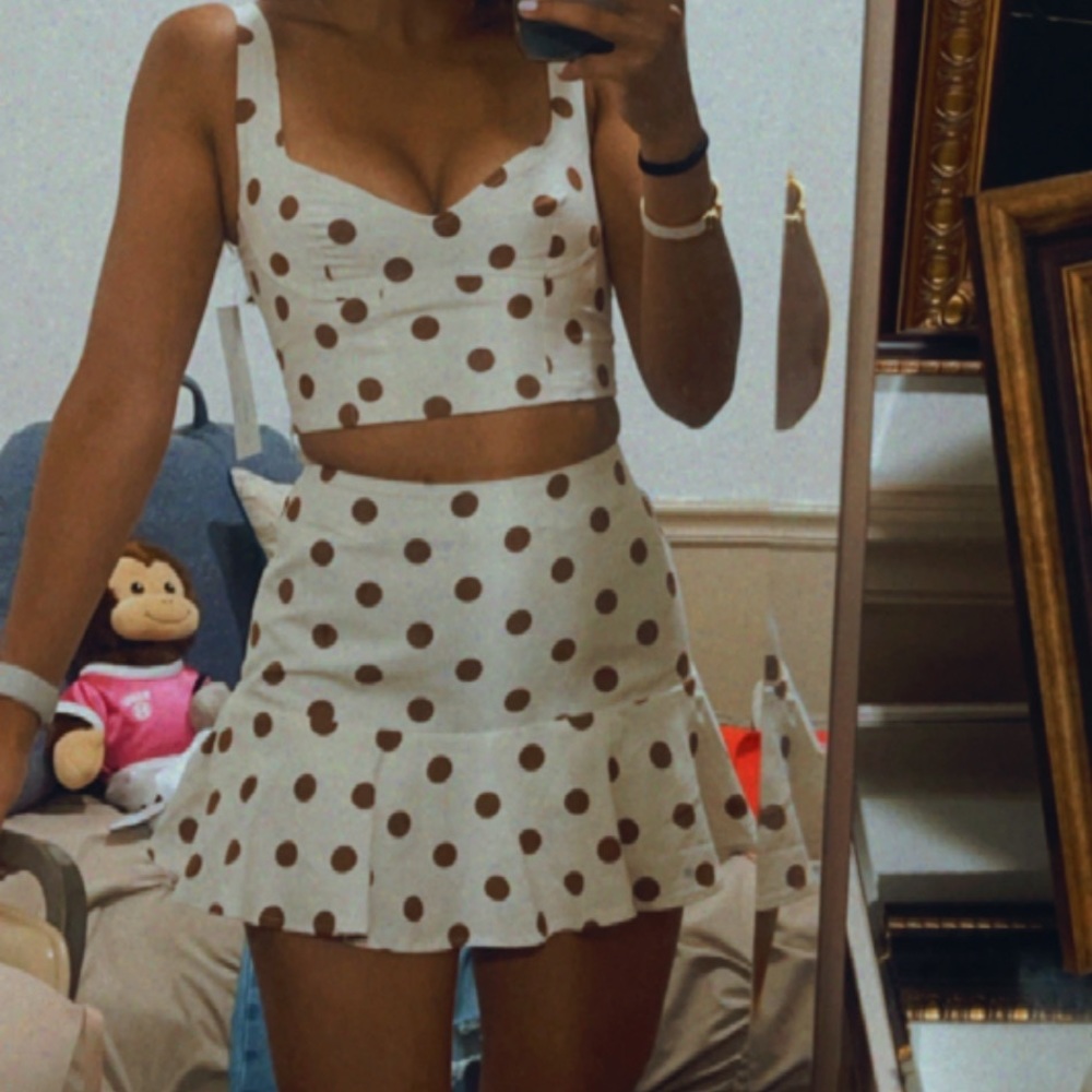 Zara Polka Dot Mini Skirt & crop shirt with Ruffles